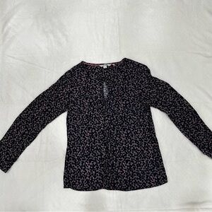 Boden Front Pleat Flora Top Long Sleeves Dark Gray Navy Pink Keyhole Neck Size 8
